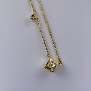 Gold 1.5 ct Zircon Rare Square Cut Royal Vintage Pendant Necklace